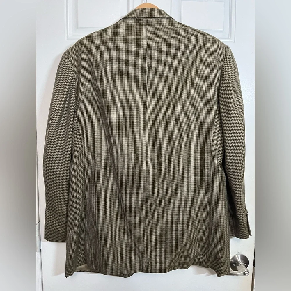 Oscar de la Renta Mens 44L Wool Blazer Brown Houndstooth Sport Coat Vintage